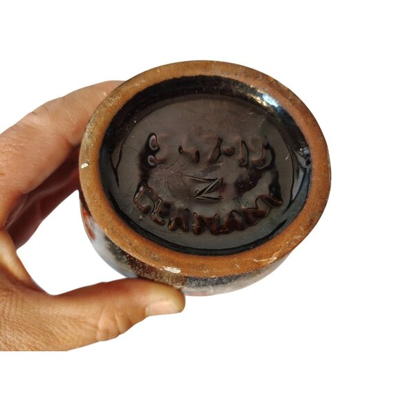 Vintage West German Lava Pottery Vase Planter, Red White Splatter Gold Trim MCM - Picture 7 of 7